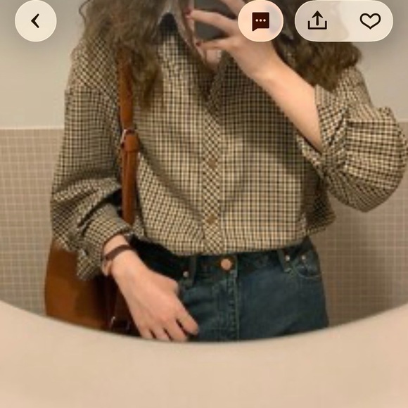Tops - BROWN CHECKERED BUTTON DOWN SHIRT